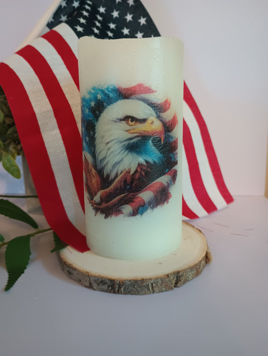 PATRIOTIC FLAMELESS CANDLE W/TIMER/NIGHT LIGHT/AMERICAN EAGLE CANDLE/4TH OF JULY CANDLE/PATRIOTIC CANDLE/GIFT IDEA